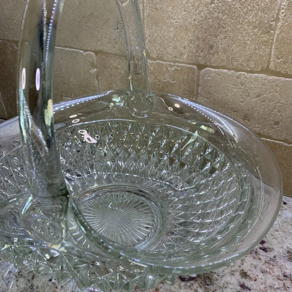 Vintage Tiara Glass Basket by Indiana in the Clear Diamond Point XLARGE